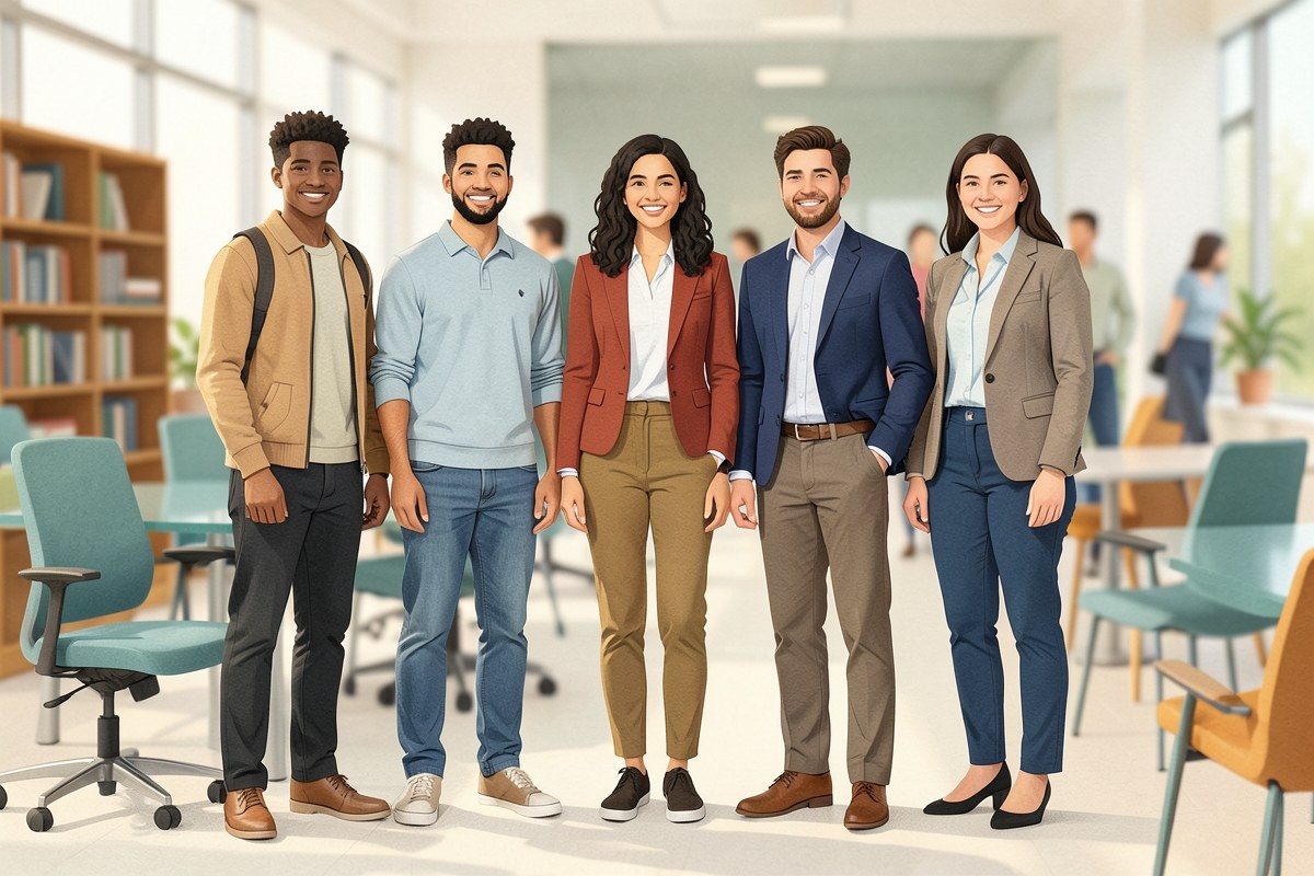 A diverse group of students and young professionals standing together, representing the site's audience.