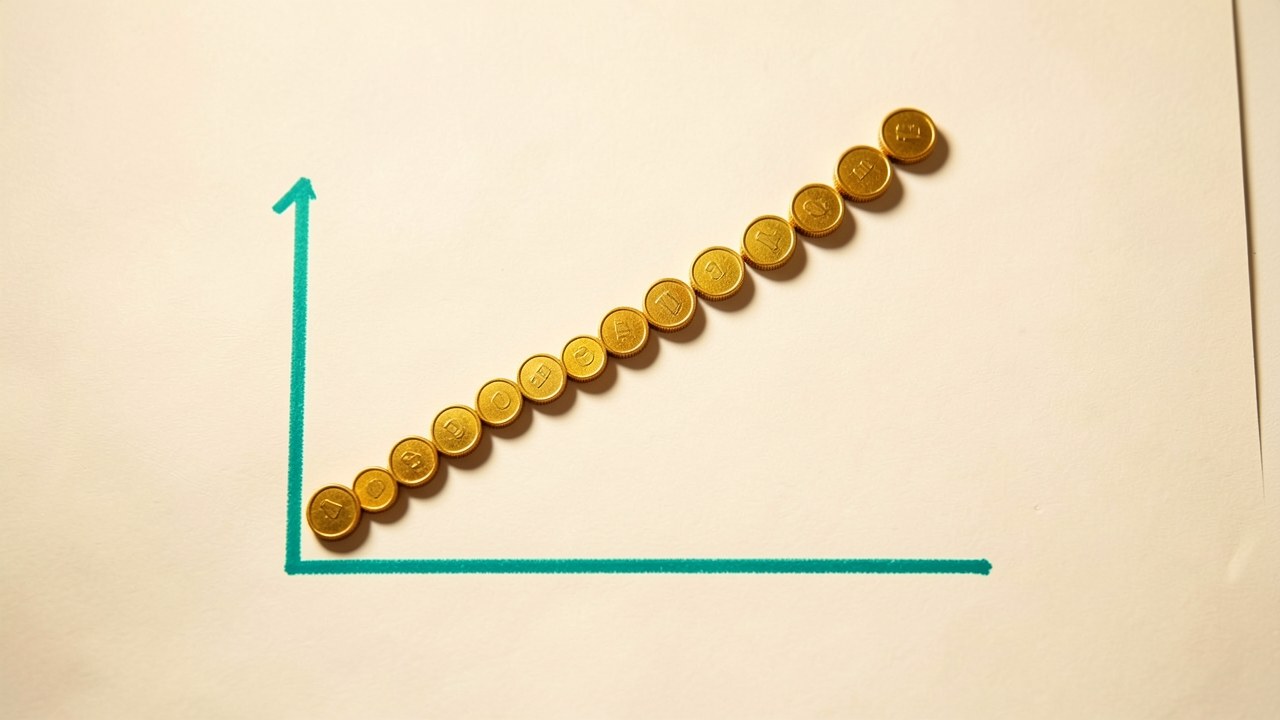 A line graph with a rising arrow made of golden coins, symbolizing interest rates.