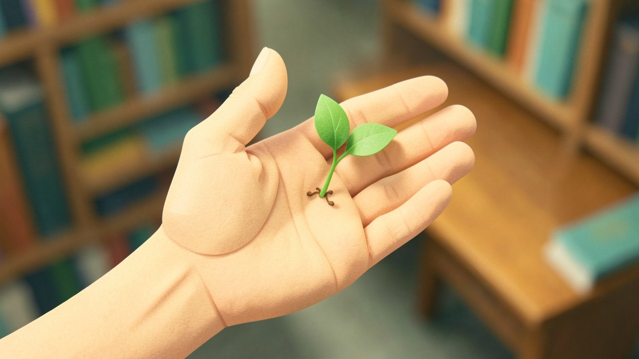An open hand with a small plant growing from it, symbolizing relief and growth.