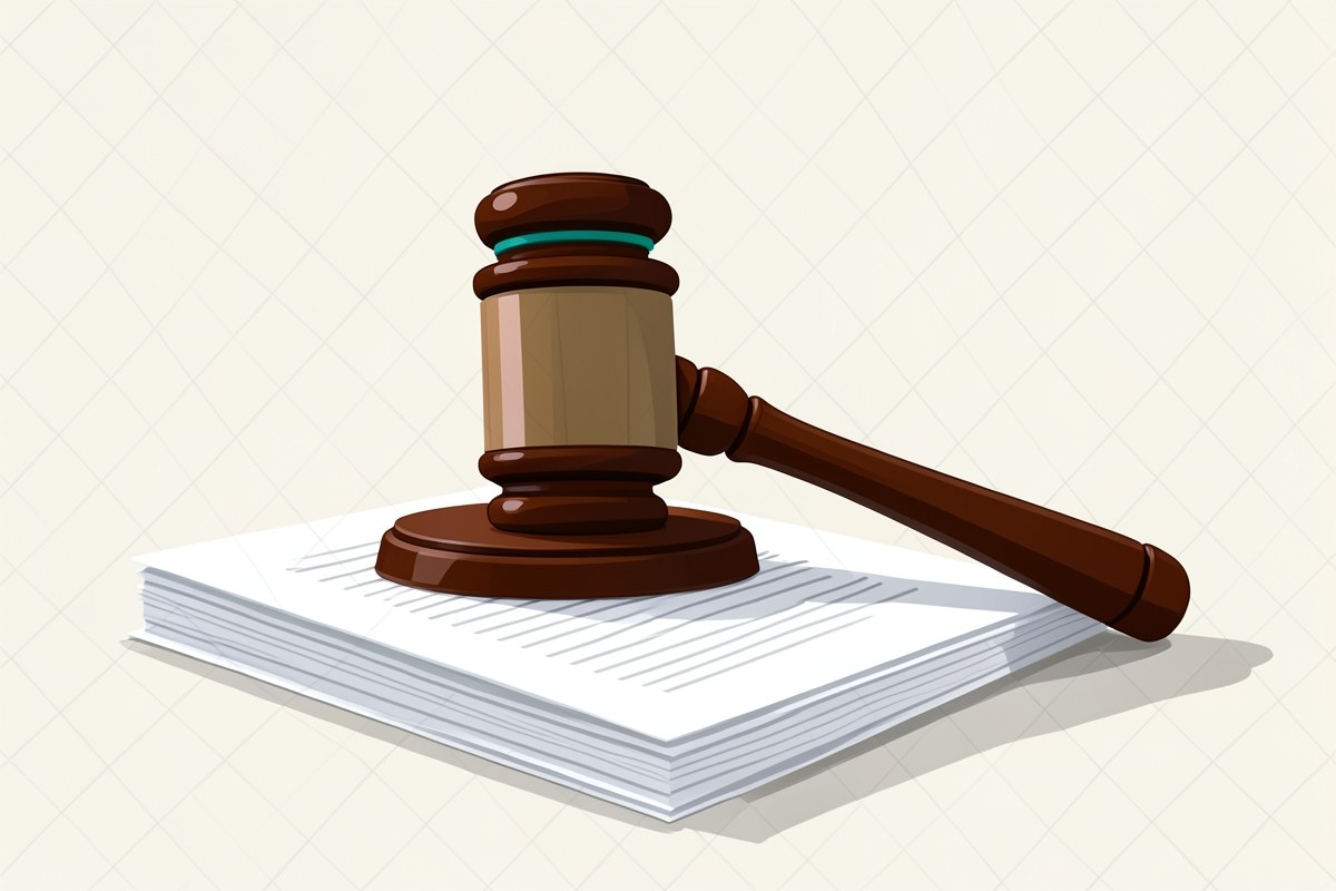 A gavel resting on a document, symbolizing legal terms and agreements.